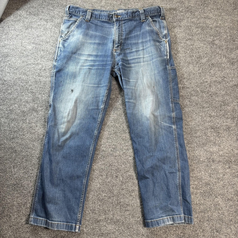 Carhartt Jeans Mens 38x29 Blue Medium Wash Relaxed Straight Carpenter Workwear